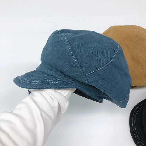 Newsboy Cap For Women Cotton Linen Breathable Octagonal Hat Retro Vintage Contrast Stitching Foldable Adjustable
