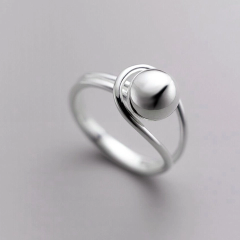 Anillo De Bola Redonda Geométrica Simple De Cobre Plateado Diseño De Doble Bucle Ajustable Para Mujer Joyería Elegante