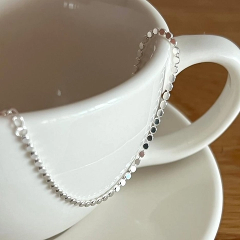 925 Sterling Silber Armband Minimalistisch Zierlich Flache Scheibe Perlenkette Geometrischer Schmuck Für Frauen Verstellbar