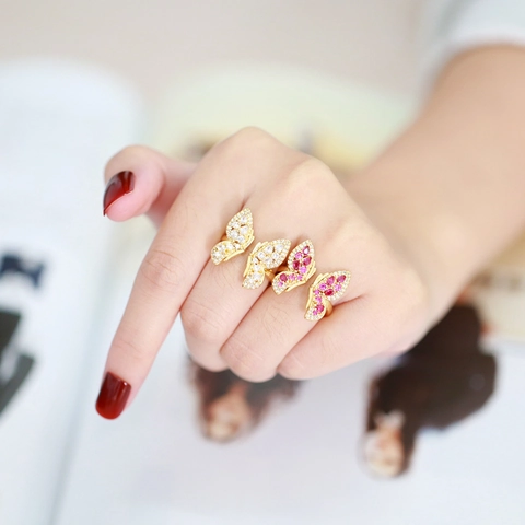 Vintage Übertriebener Schmetterling Offener Ring Für Damen Mode Vergoldet Kupfer Bunter Strass Eingelegt Verstellbarer Fingerring