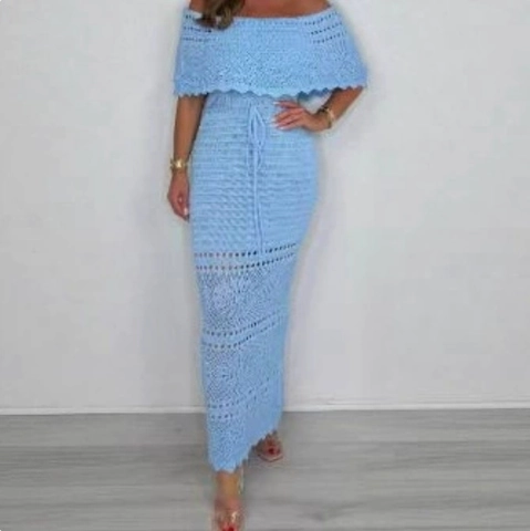 Abito Lungo Da Donna Con Spalle Scoperte Uncinetto Traforato Coulisse In Vita Sexy Bohemien Spiaggia Vacanze Estive Vestibilità Slim