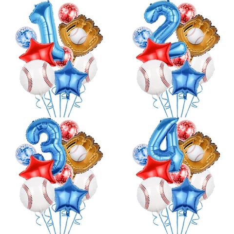 Globos De Decoración De Fiesta De Cumpleaños Tema Béisbol Papel De Aluminio Y Látex Forma Guante Número Estrella Lentejuelas Novedad