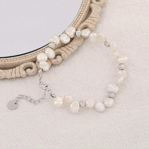 925 Sterling Silver Baroque Irregular Artificial Pearl Bracelet For Women Minimalist Niche Design Gold Silver Jewelry Gift