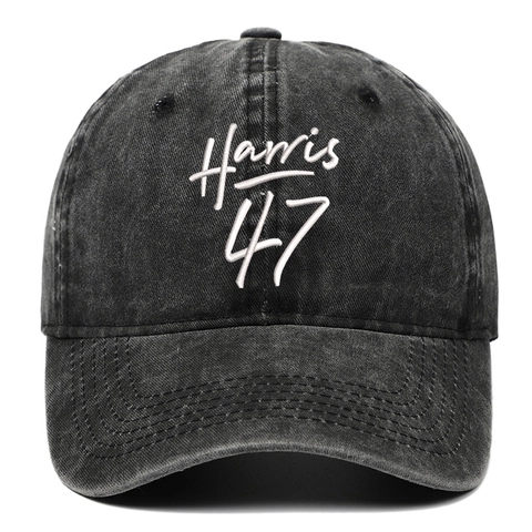 Harris 47 Baseball Cap Washed Cotton Embroidered Letter Vintage Distressed Adjustable Retro Sun Hat Unisex