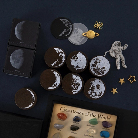 Vintage Houten Stempel Maanfasen Rond Rubberen Stempel Voor DIY Journaling Scrapbooking Knutselen Decoratieve Zegel Hemelse Stijl