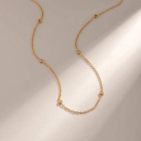 Stainless Steel Necklace 18K Gold Plated Round Zircon Pendant Elegant Minimalist Fashion Jewelry For Women