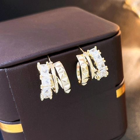 C-Form Creolen Legierung Zirkonia Geometrisch Mehrlagig Mit Silver Earring Post Mode Schmuck Für Damen