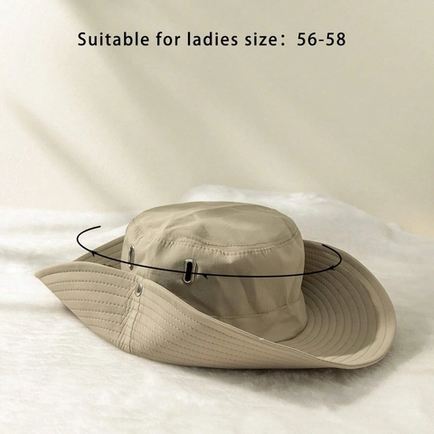 Wide Brim Bucket Hat Sun Protection Breathable Cotton Polyester Outdoor Hiking Fishing With Adjustable Windproof Rope