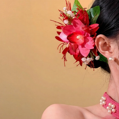 Large Orchid Flower Hair Clip Fabric Gradient Duckbill Pin Elegant Handmade Headwear For Women Wedding Party