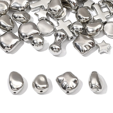 Silberne Metallic Beschichtete Kunststoffperlen Für DIY Schmuckherstellung Halsketten Armbänder Stern Knochen Kreuz Stein Zubehör