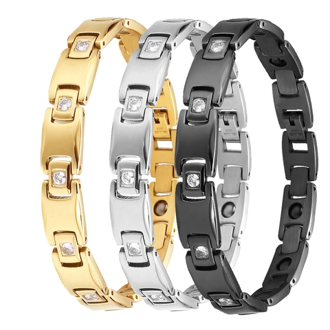 Pulsera De Terapia Magnética De Acero Inoxidable 316L Estrás Salud Energía Cadena Joyería Para Hombres Y Mujeres
