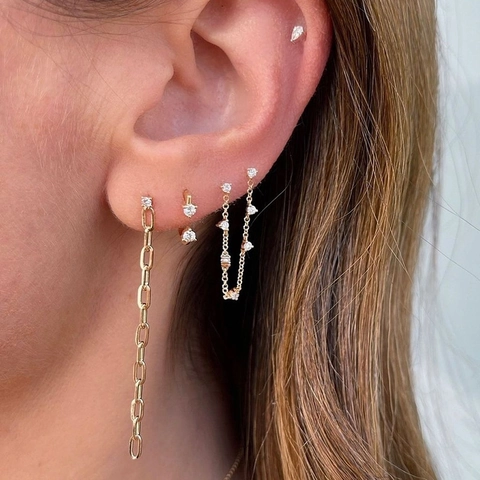 Elegant Copper Zirconia Stud Earrings For Women Personality Tassel Chain Drop Earrings Geometric Jewelry Gold Silver Plated