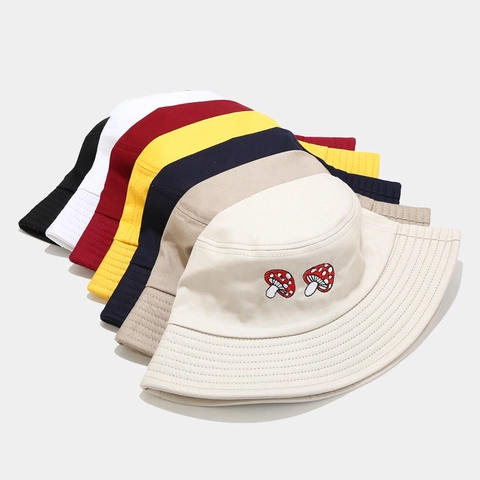 Cappello Alla Pescatora Con Ricamo Funghi In Cotone Protezione Solare Tesa Larga Casual Da Esterno Versatile