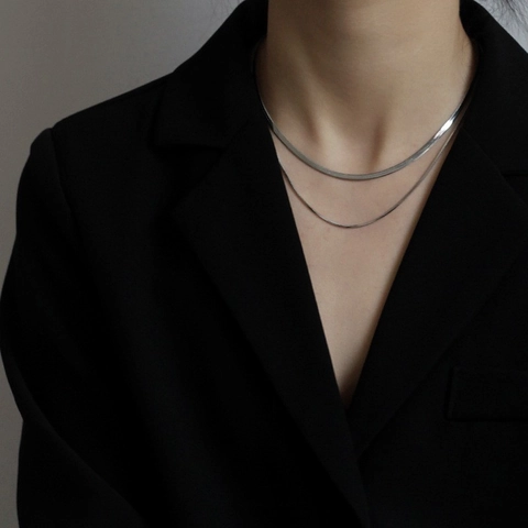 Minimalist Stainless Steel Layered Snake Chain Necklace For Women Men Gold Silver Flat Blade Chain Choker Fashion Jewelry Gift