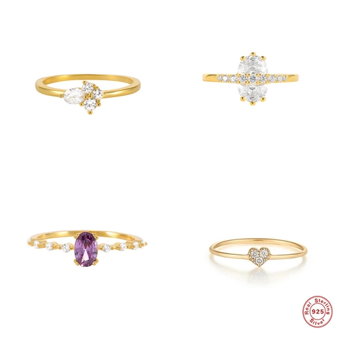 925 Sterling Silver Rings For Women Cubic Zirconia Inlaid Trendy Geometric Personalized Jewelry For Wedding Party Gifts Plated