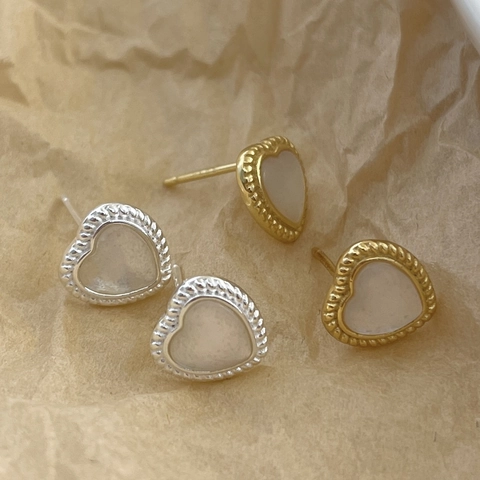 Orecchini A Lobo A Cuore Con Perno In Argento Sterling 925 Intarsio In Madreperla Stile Vintage Francese Per Donna