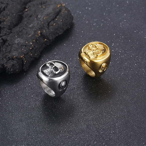 Anillo De Calavera Para Hombre Acero Inoxidable 316L Punk Gótico Biker Cabeza De Esqueleto Grabado Joyería