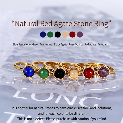 Minimalist Titanium Steel Ring With Natural Stone Gold Plated Vintage Cabochon Gemstone Jewelry For Women