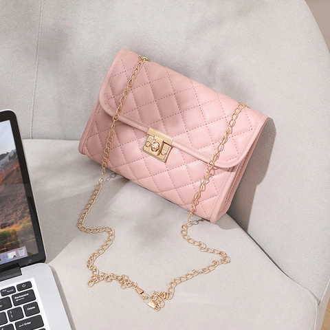 Borsa Tracolla Trapuntata Pelle PU Donna Catena Dorata Patta Piccola Borsa Quadrata Elegante Quotidiano