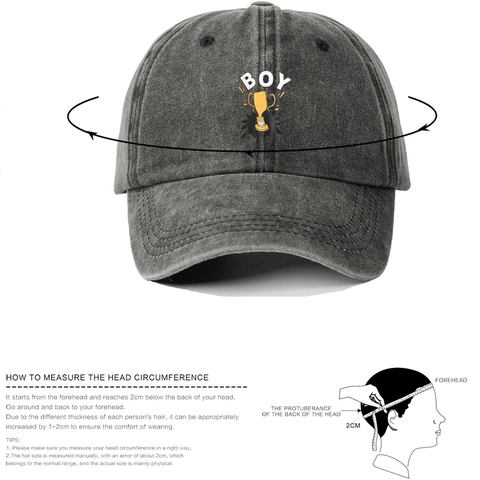 Vintage Washed Cotton Baseball Cap For Men Women Casual Outdoor Sunshade Hat With BOY Trophy Embroidery Adjustable Fashion Headwear