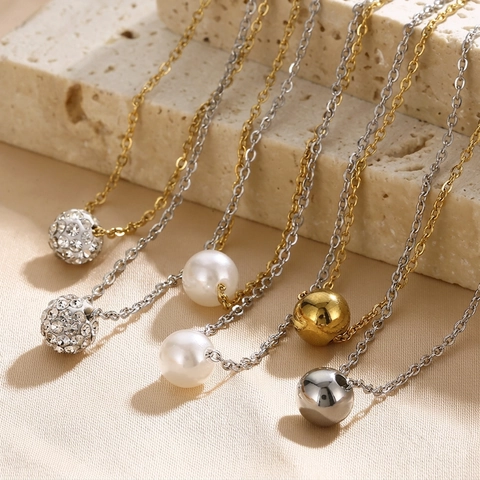 Collana In Acciaio Inossidabile Per Donna Minimalista Perla Artificial Sfera Pendente Elegante Catena Di Clavicola Gioielli Moda