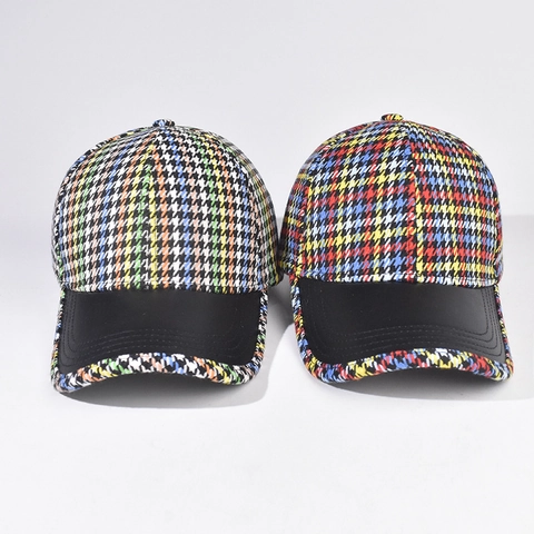 Vintage Καπέλο Μπέιζμπολ Με Σχέδιο Houndstooth Και Γείσο Από Δέρμα PU Ρυθμιζόμενο Καπέλο Για Άνδρες Γυναίκες