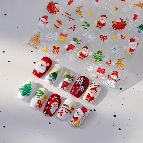 Autocollants Art Ongles 5D Relief Noël Auto Adhésifs Motifs Père Noël Bonhomme Neige Flocon Neige Décalcomanies Femmes Filles
