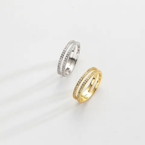 Double Layer Pave Zircon Ring 925 Sterling Silver Elegant Geometric Jewelry For Women Korean Style Shiny Gift
