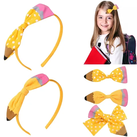 Pencil Bow Headbands And Hair Clips Back To School Fabric Polka Dot Cute Fashion Hair Accessories For Girls Toddlers