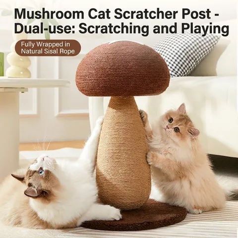 Mushroom Shaped Cat Scratching Post Sisal Rope Plush Vertical Scratcher For Grinding Claws Stable Base Indoor Cat Toy