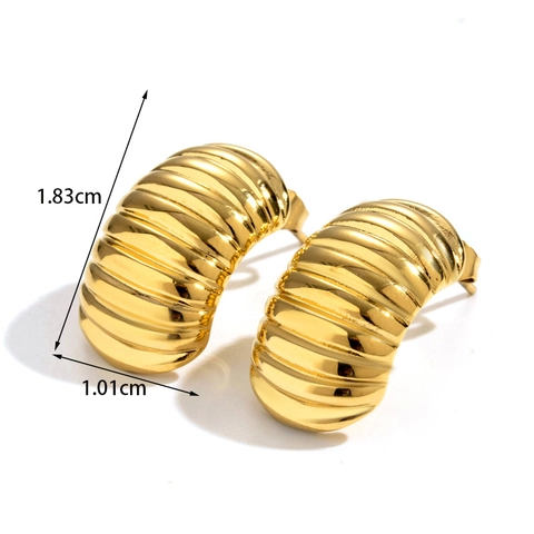 Stainless Steel Textured Shell Ribbed Stud Earrings Minimalist Geometric Jewelry For Women
