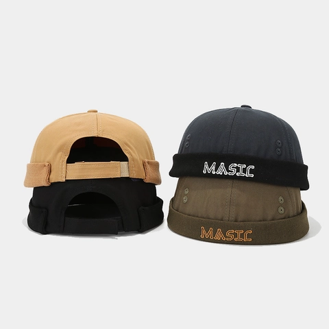 Cappello Docker Retrò Miki Hat Cotone Berretto Senza Visiera Ricamo Lettere Cinturino Regolabile Streetwear Casual