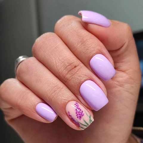 Unghie Finte A Pressione Lavanda Viola Sfumata Motivo Floreale Unghie Artificiali Lucide Da Donna