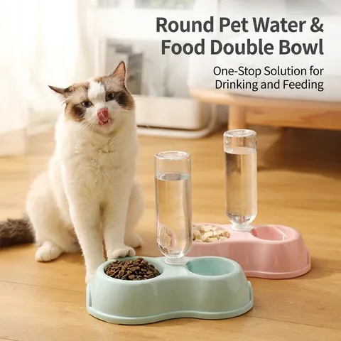 Pet Double Bowl Feeder Automatic Water Dispenser PP Stainless Steel Non-Slip Drinking Bottle For Cats Dogs