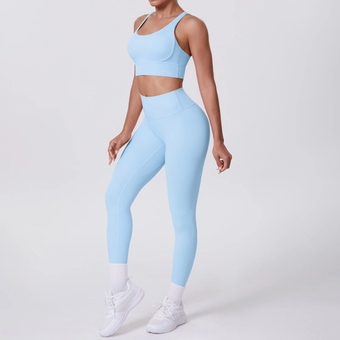 Conjuntos De Yoga Para Mujer Sujetador Deportivo Con Espalda Cruzada Y Leggings De Cintura Alta Ropa De Fitness Elástica