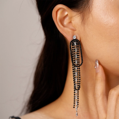 Lange Quasten Ohrhänger Strass Geometrisch Oval Kupfer Mit Silver Earring Post Für Damen Elegant Luxus