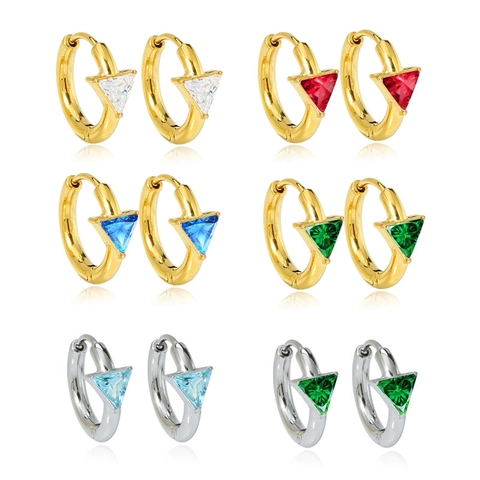 Premium Titaniumstaal Geometrische Driehoek Zirconia Oorringen Voor Dames Lichtgewicht Kleine Goud Zilveren Sieraden