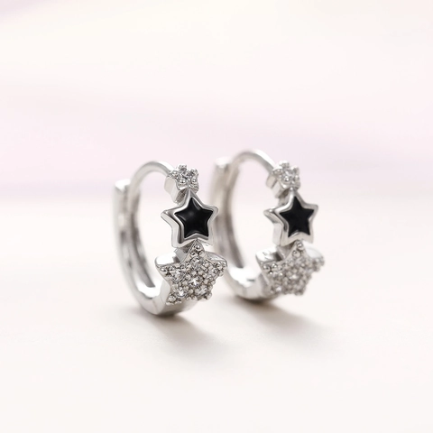 Minimalistische Kupfer Stern Ohrringe Mit Zirkonia Schwarz Emaille Fünfzackiger Stern Ohrringe Für Damen Teenager Mädchen Student Geschenk