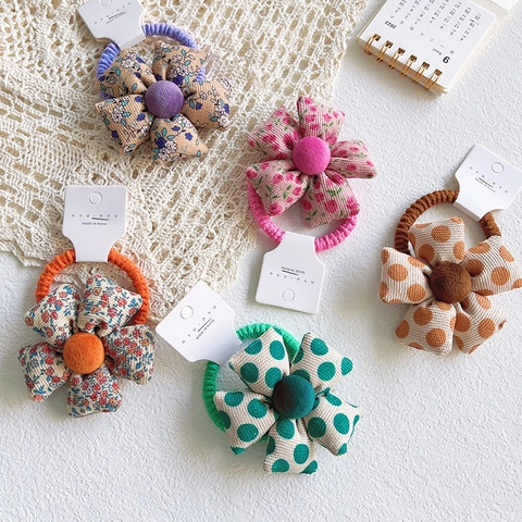 Girls Flower Hair Ties Fabric Floral Polka Dot Scrunchies Elastic Ponytail Holder Korean Style Sweet Hair Accessories