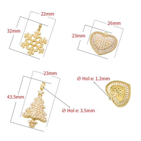 Pendentif En Cuivre Avec Imitation Künstliche Perle Et Zircon Sapin De Noël Flocon De Neige Forme De Coeur Bijou