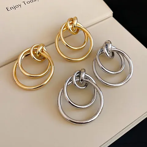 Orecchini A Cerchio Con Cerchi Intrecciati Multistrato Gioielli Geometrici Minimalisti Tondi Per Donna Con Perno In Acciaio