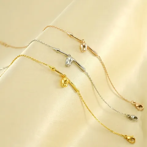 Pulsera Con Colgante De Capullo De Tulipán Acero Inoxidable Bañado En Oro De 18K Joyas De Barra De Bambú Regalo Minimalista Mujer