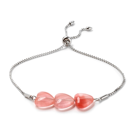 Bracciale Regolabile In Pietra Naturale A Cuore Catena In Acciaio Inossidabile Chiusura Scorrevole Minimalista