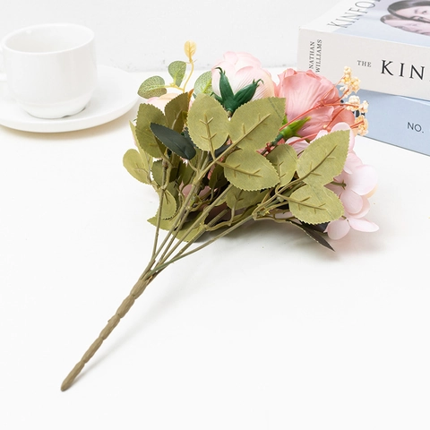 Artificial Rose Flower Bouquet Satin Cloth Home Table Decoration Wedding Party Faux Floral Arrangement Hibiscus Simulation Decor