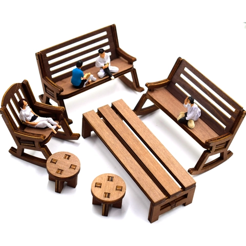 Miniature Wooden Furniture Dollhouse Accessories Micro Landscape Decor Desktop Ornament DIY Wood Chairs Table Stool