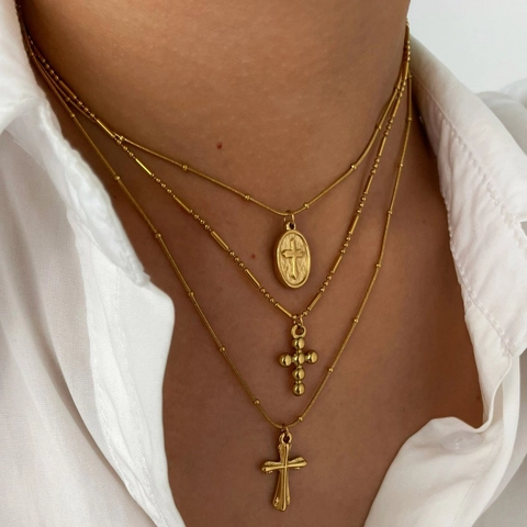 Collana Con Pendente A Croce Retro Francese In Acciaio Inossidabile Placcato Oro 18K PVD Gioielli Minimalisti Vintage