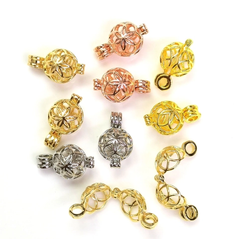 Hollow Ball Cage Pendant Openable Floral Pattern Gold Plated Copper DIY Jewelry Making Necklace Accessories For Beads
