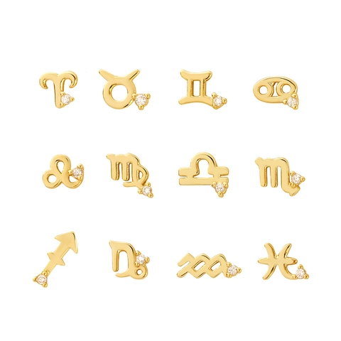 Zodiac Sign Stud Earring 925 Sterling Silver Zircon Inlaid Flat Back Threaded Labret Piercing Jewelry Women