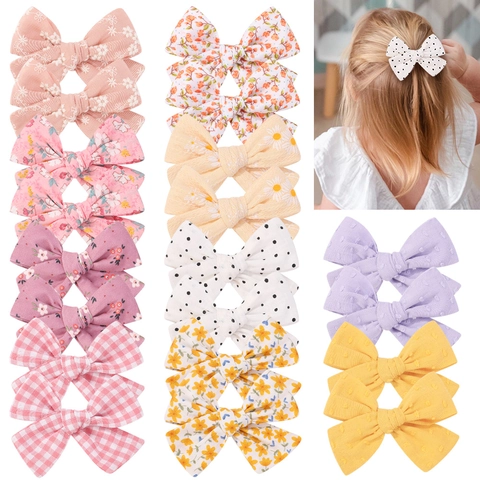 Pince à Cheveux Nœud en Tissu Fait à la Main pour Enfants Filles Motif Floral Gingham Pois Accessori Cheveux