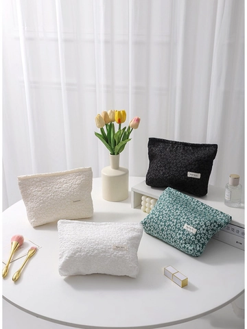 Borsa Per Trucco Jacquard Floreale Grande Capacità Organizzatore Da Toeletta In Tela Pochette Cosmetica Da Viaggio Donna